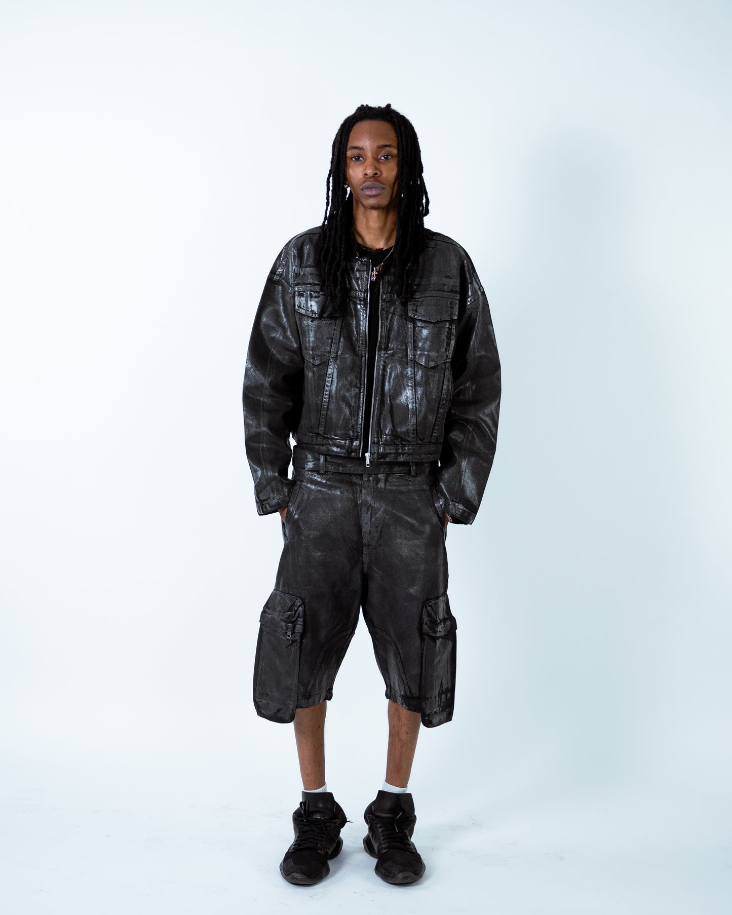 Waxed Denim Cargo Shorts