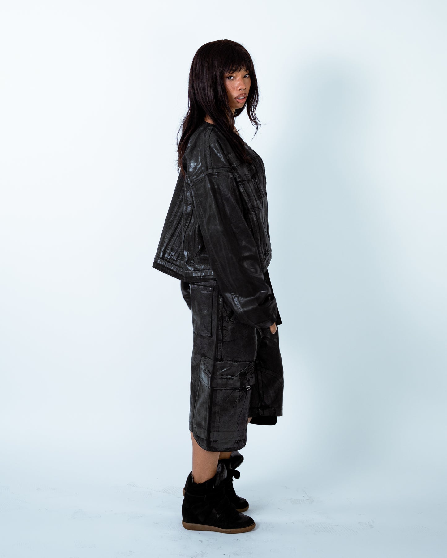 Waxed Denim Cargo Shorts