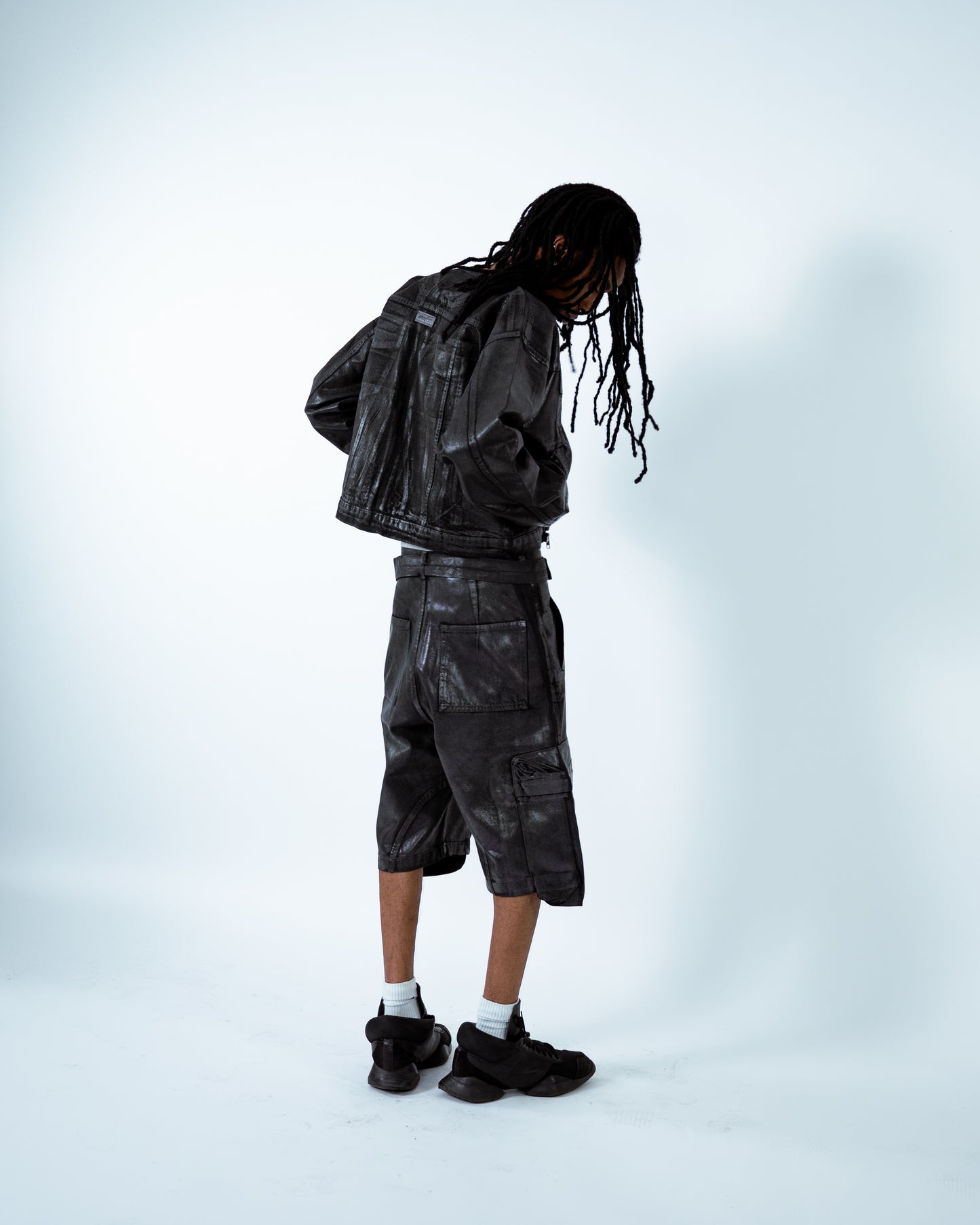 Waxed Denim Cargo Shorts