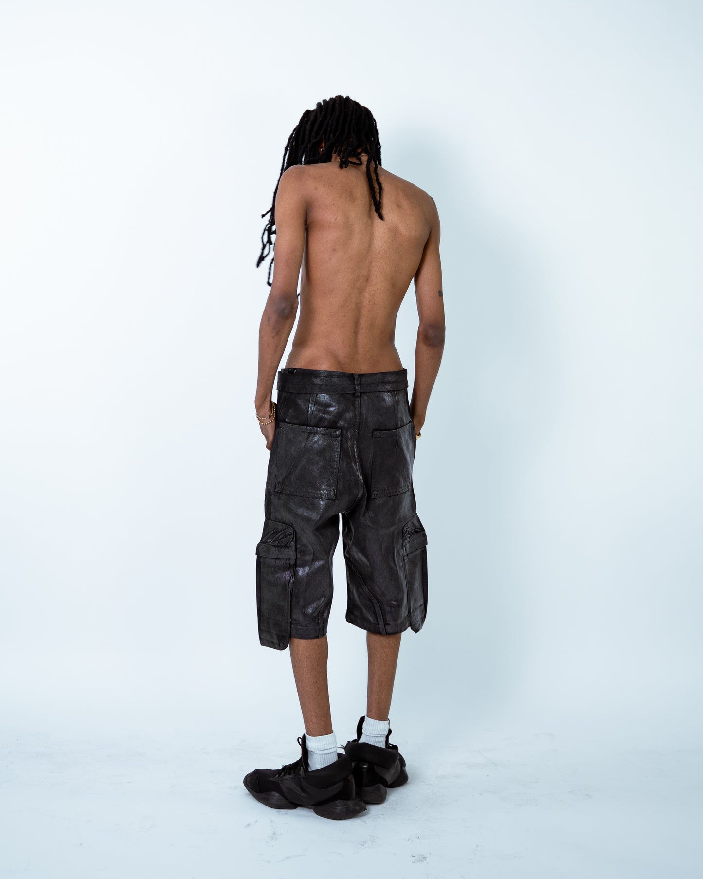 Waxed Denim Cargo Shorts