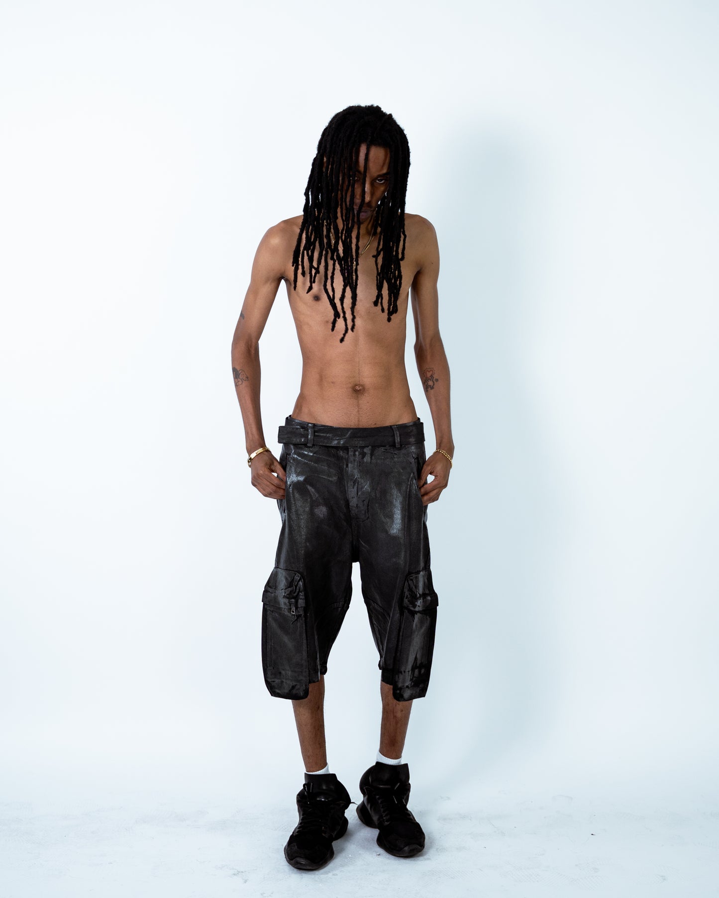 Waxed Denim Cargo Shorts