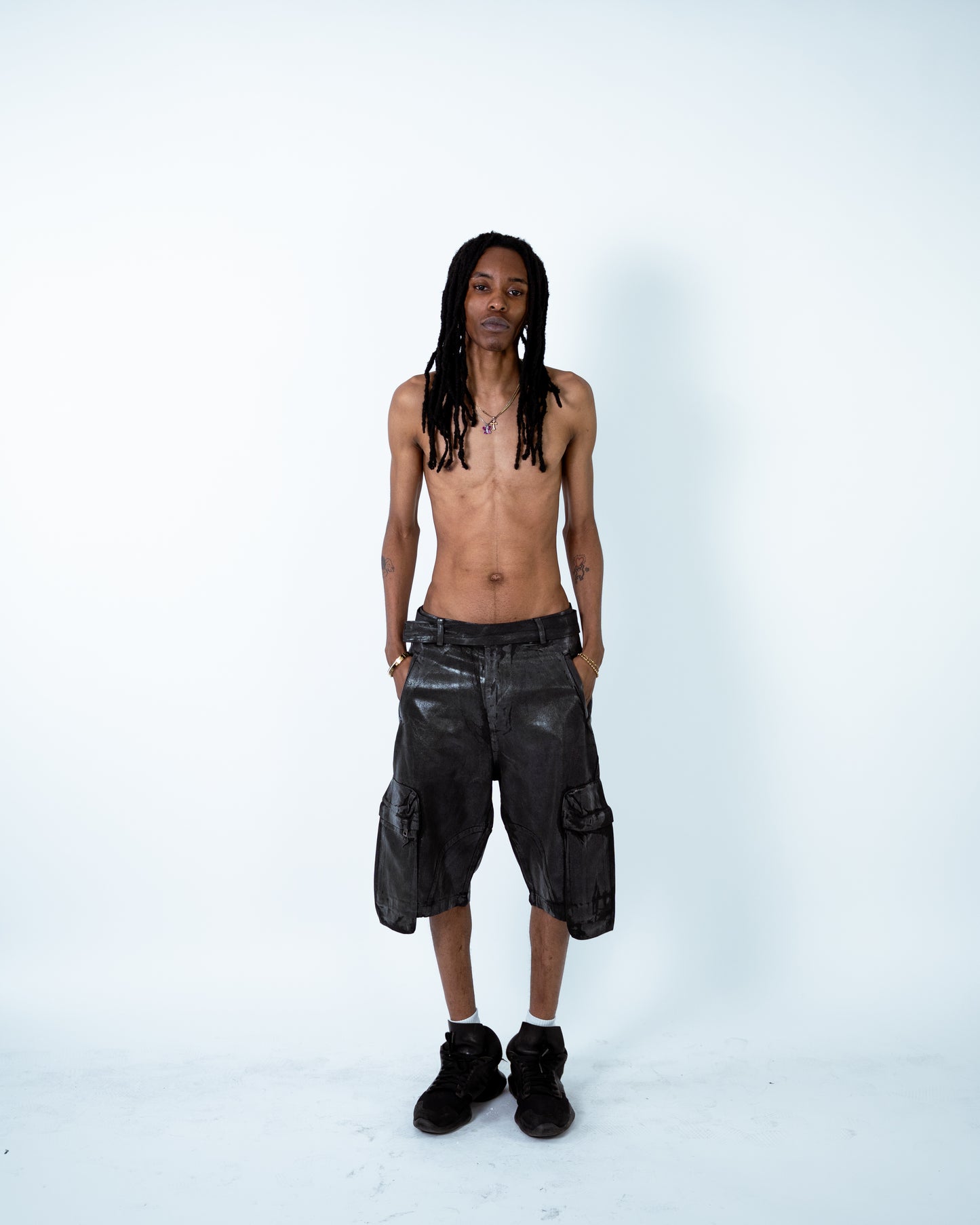 Waxed Denim Cargo Shorts