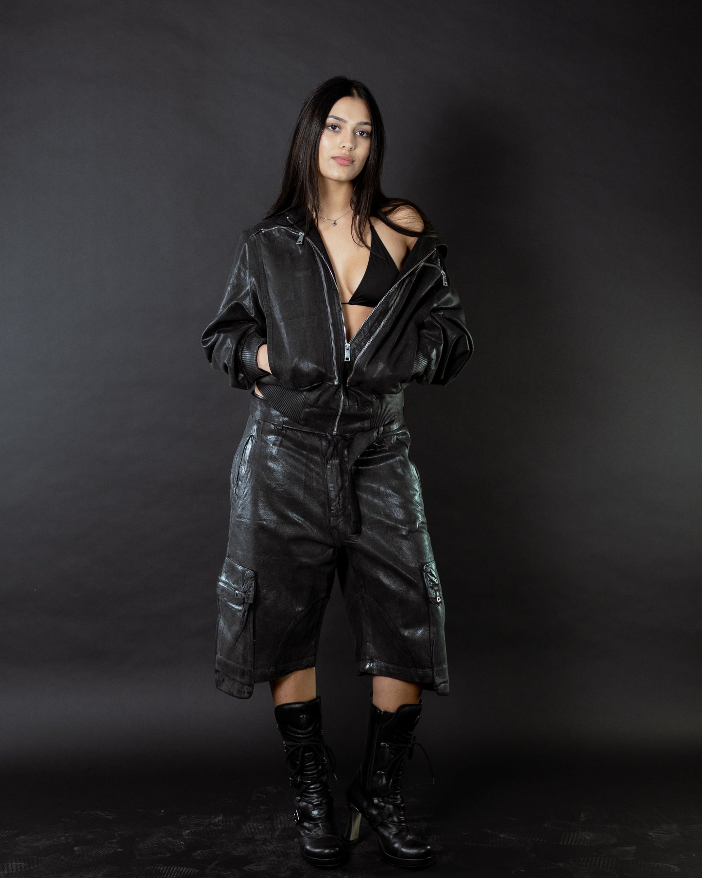 Waxed Denim Bomber Jacket Black