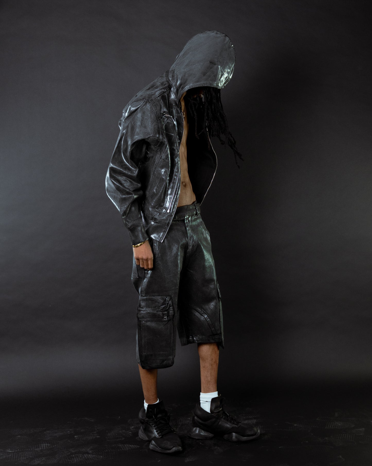 Waxed Denim Bomber Jacket Grey