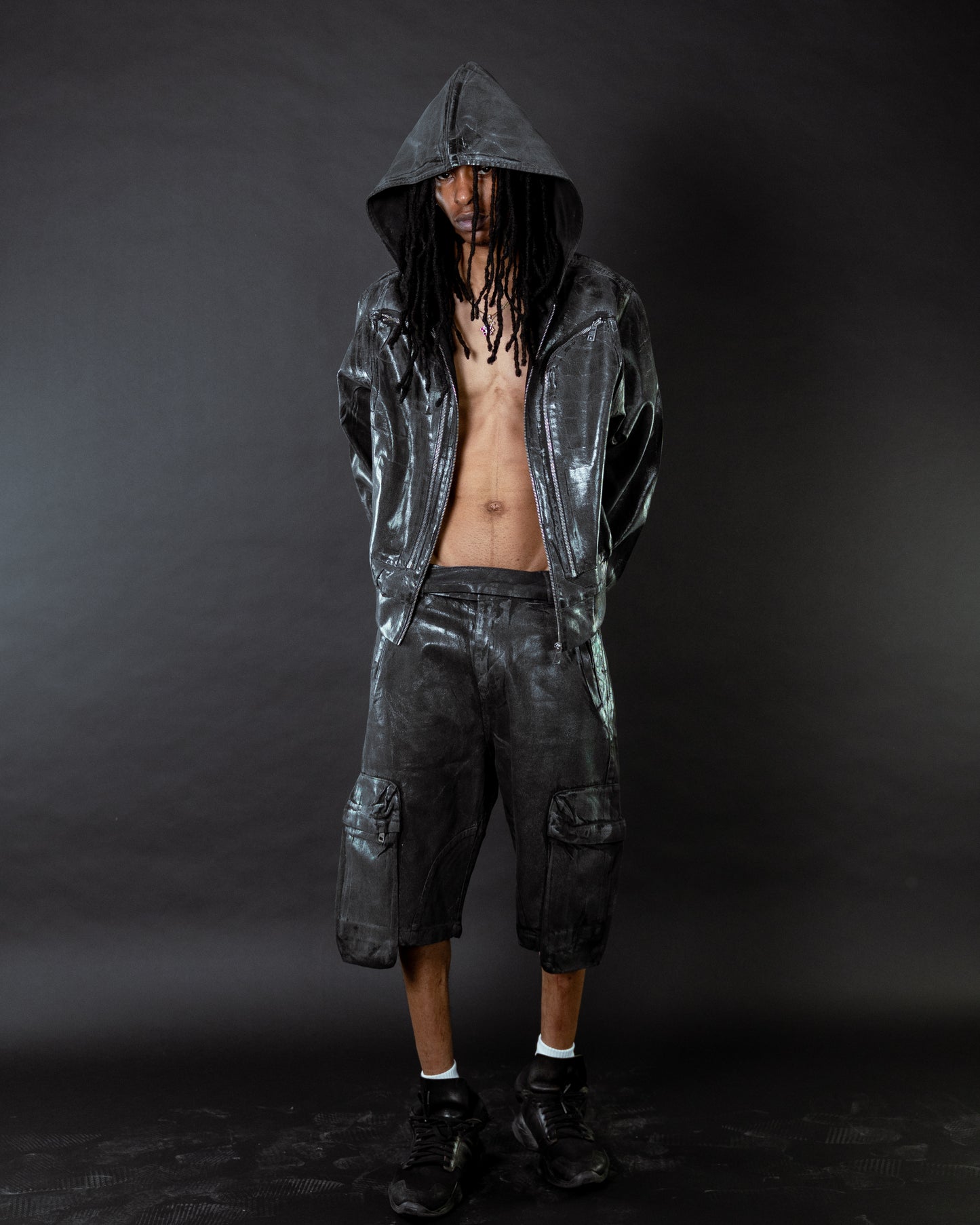 Waxed Denim Bomber Jacket Grey