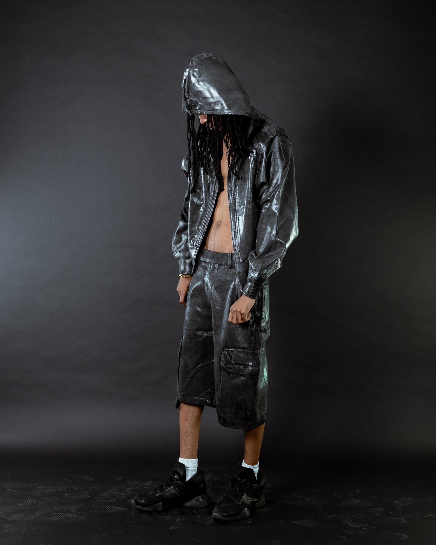 Waxed Denim Bomber Jacket Grey