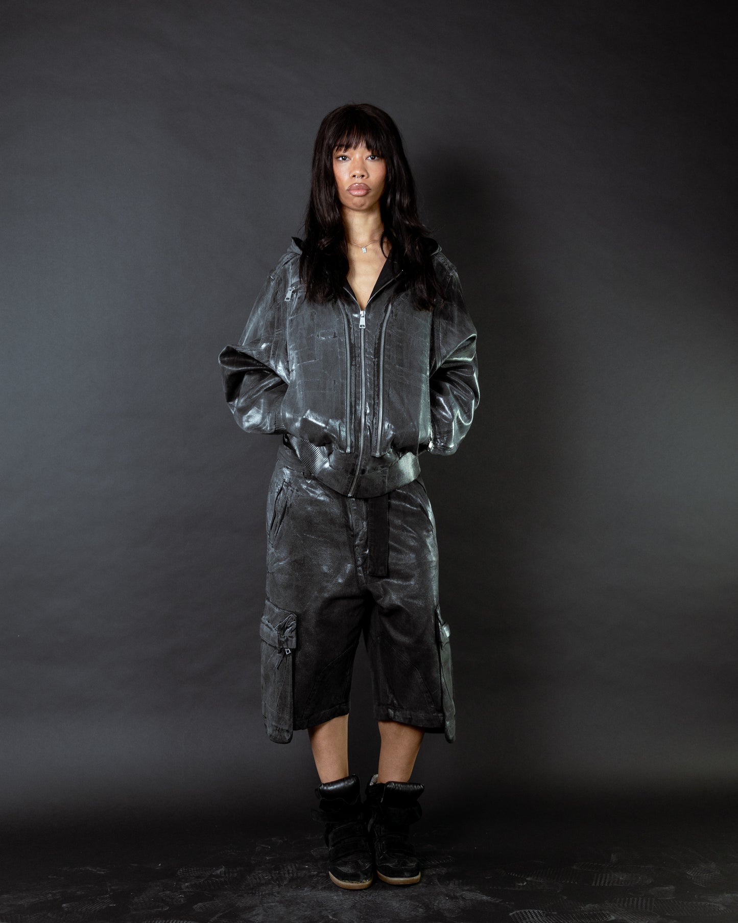 Waxed Denim Bomber Jacket Grey