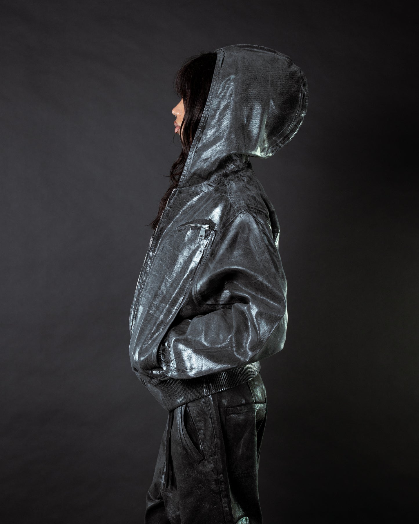 Waxed Denim Bomber Jacket Grey