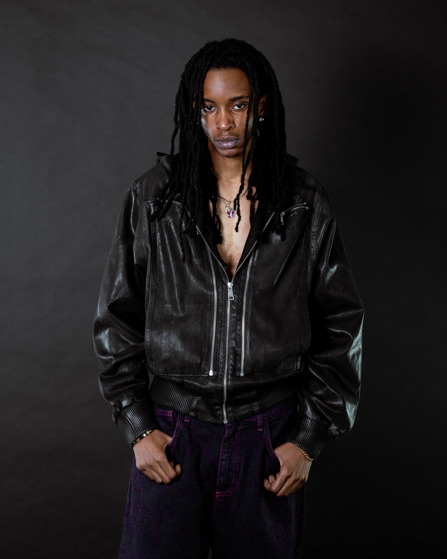 Waxed Denim Bomber Jacket Black