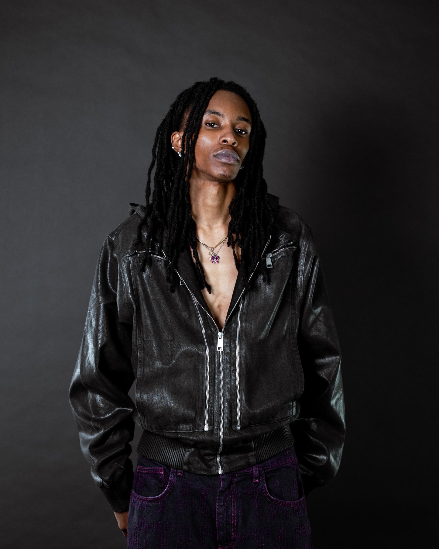 Waxed Denim Bomber Jacket Black