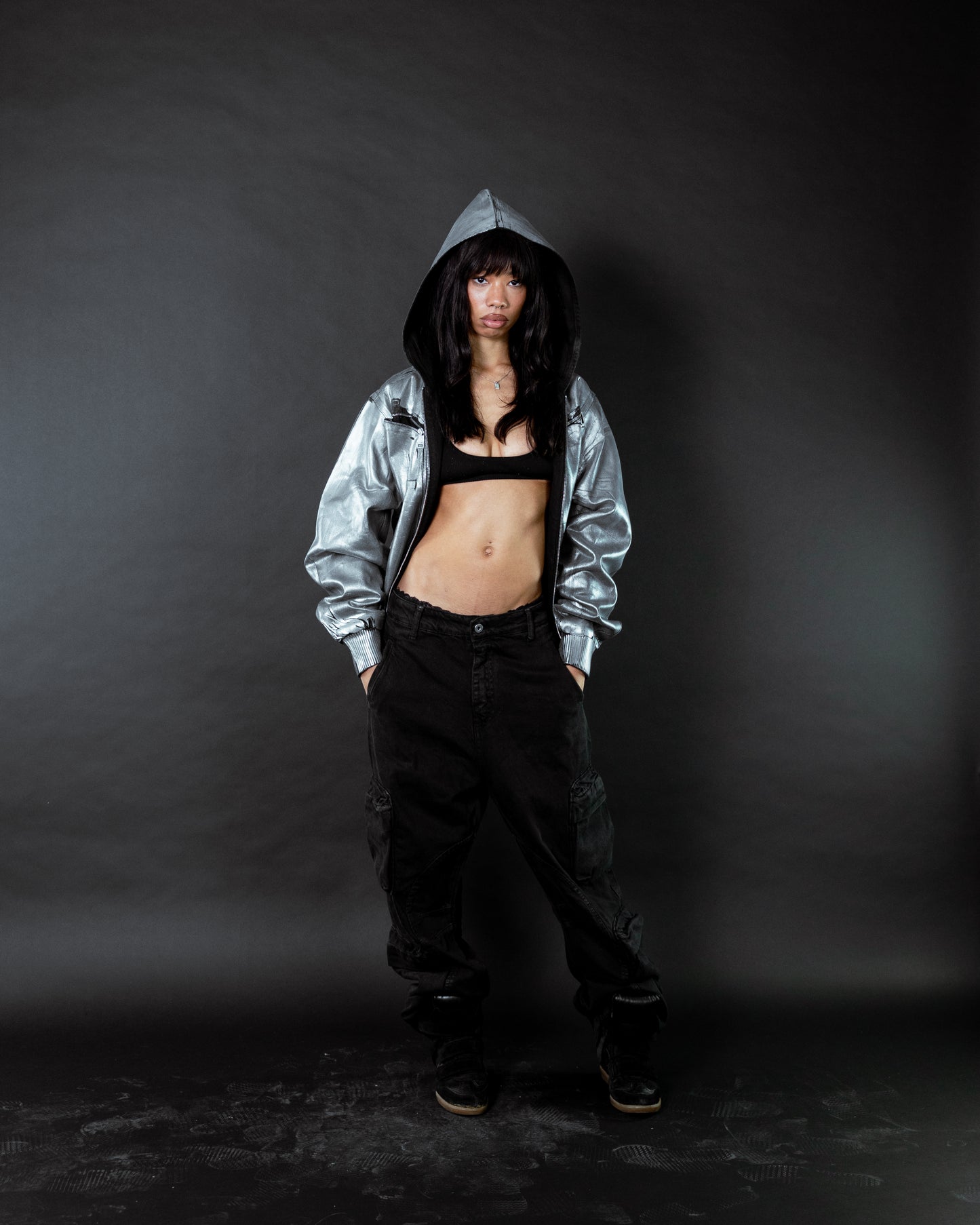 Waxed Denim Bomber Jacket Silver