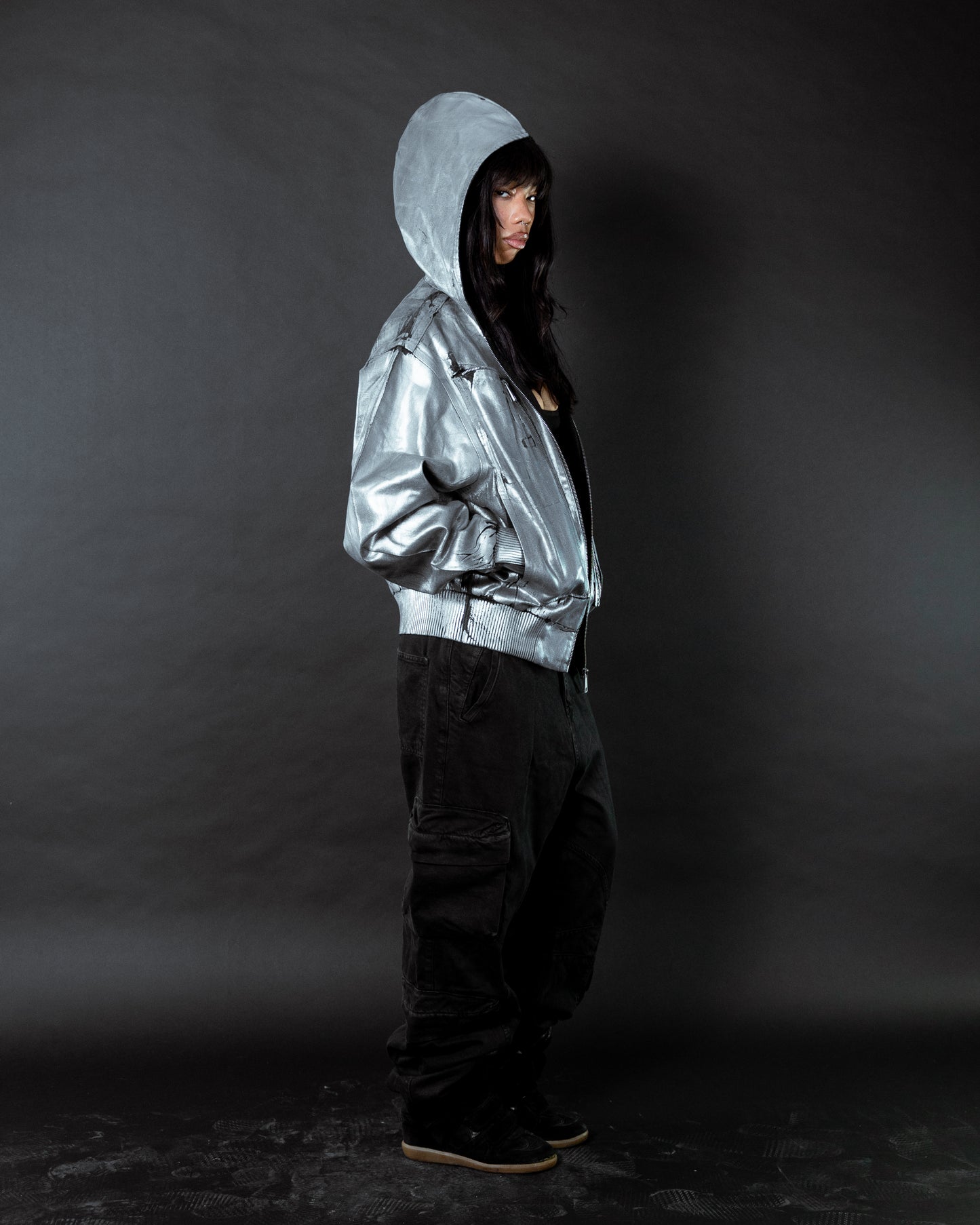 Waxed Denim Bomber Jacket Silver