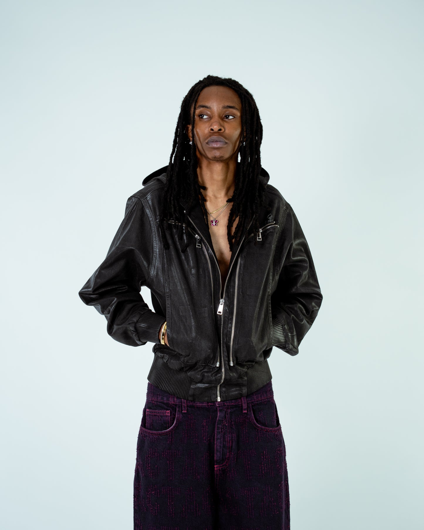 Waxed Denim Bomber Jacket Black