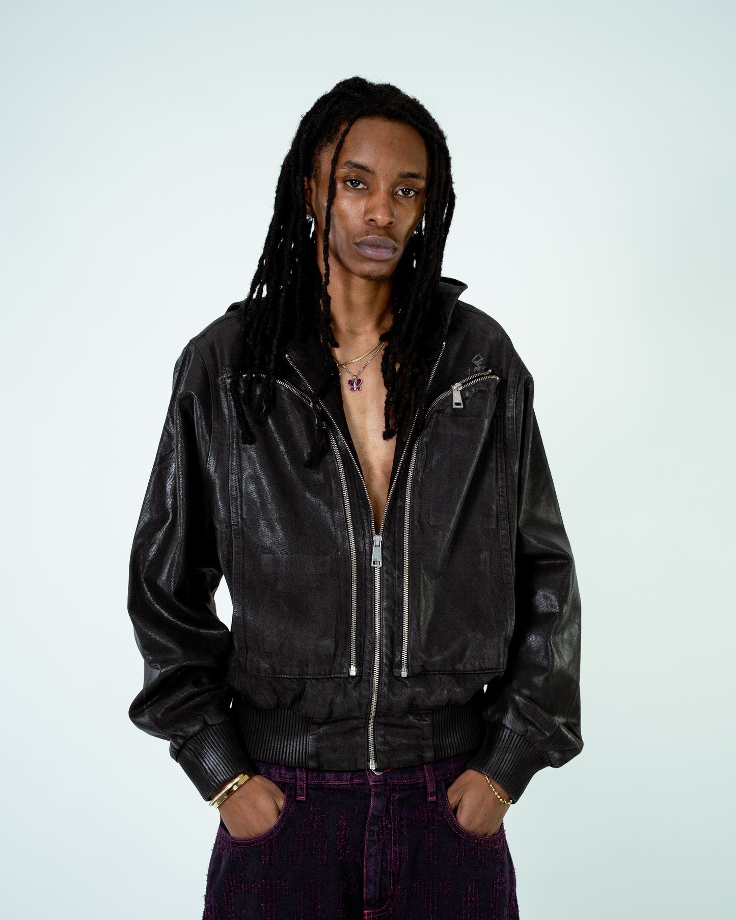 Waxed Denim Bomber Jacket Black