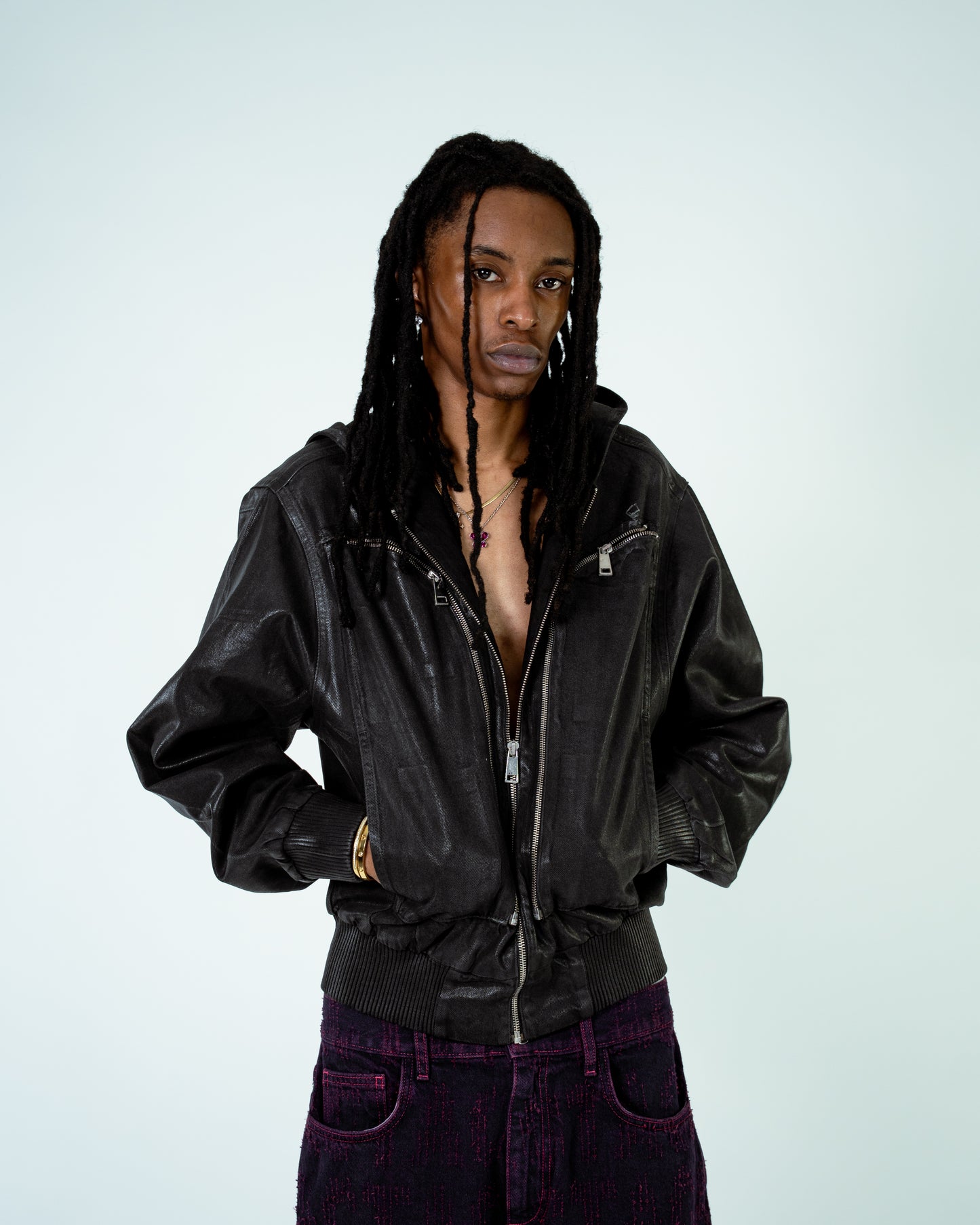 Waxed Denim Bomber Jacket Black