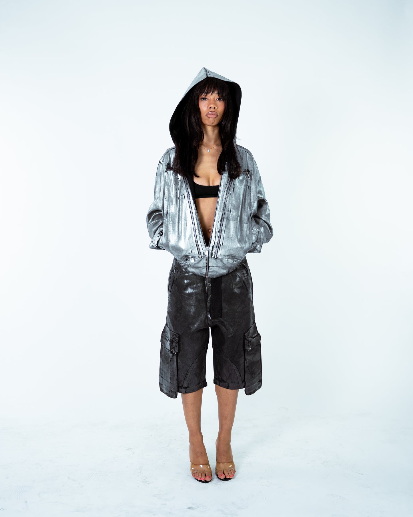 Waxed Denim Bomber Jacket Silver