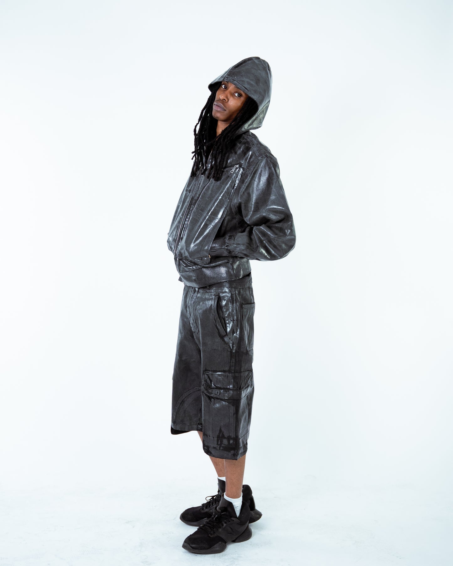 Waxed Denim Bomber Jacket Grey