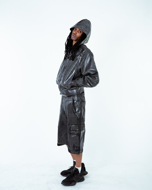 Waxed Denim Bomber Jacket Grey