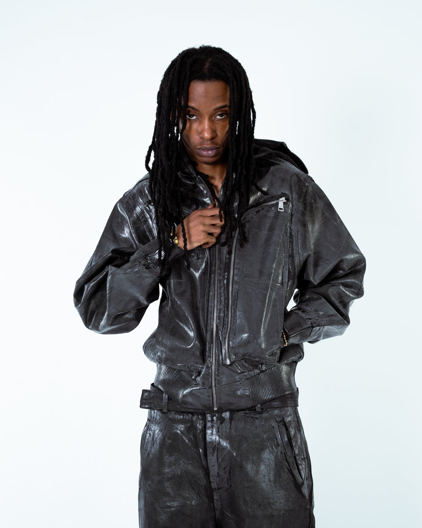 Waxed Denim Bomber Jacket Grey