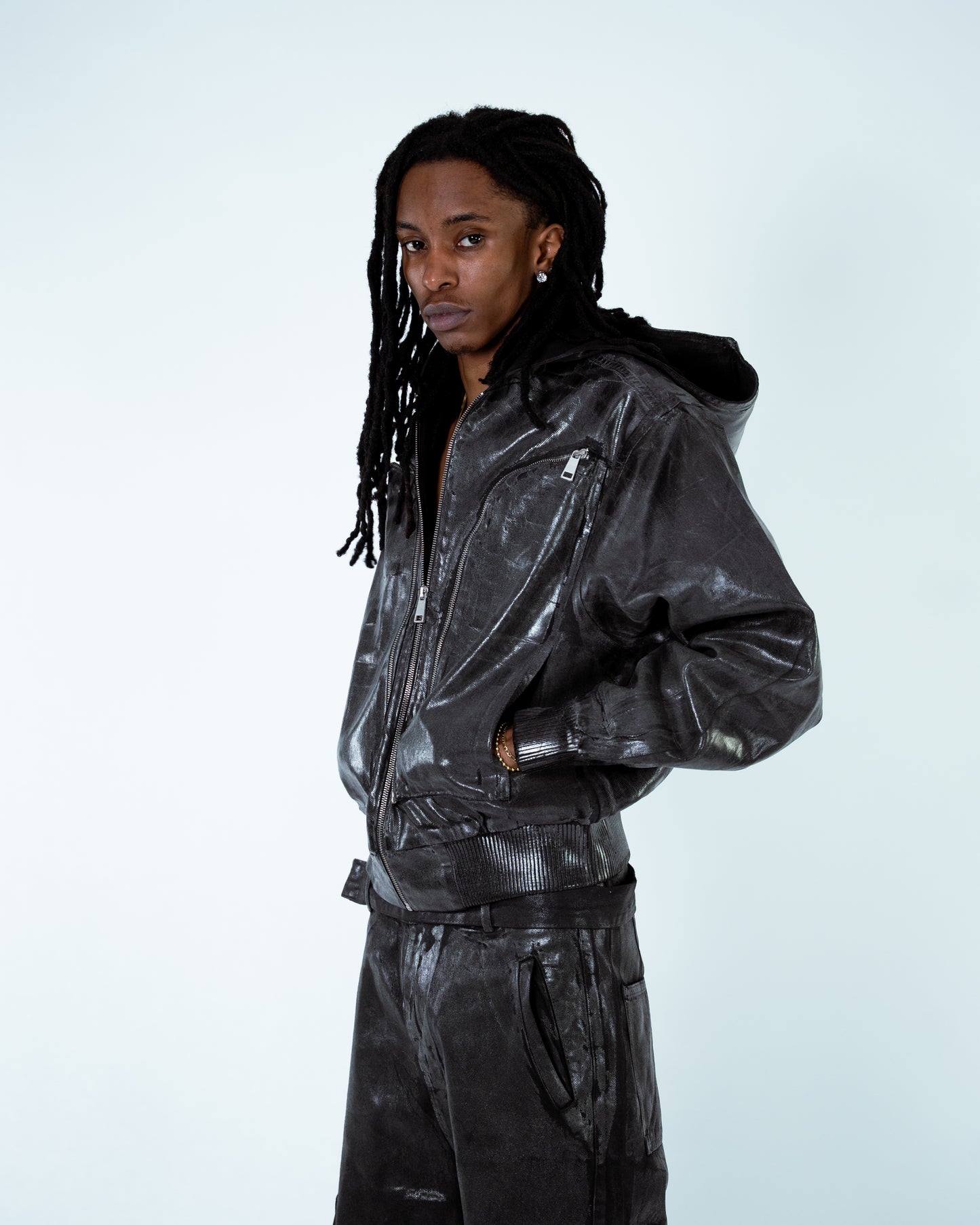 Waxed Denim Bomber Jacket Grey