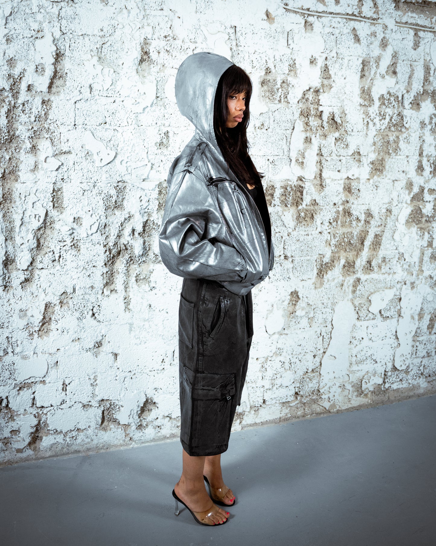 Waxed Denim Bomber Jacket Silver