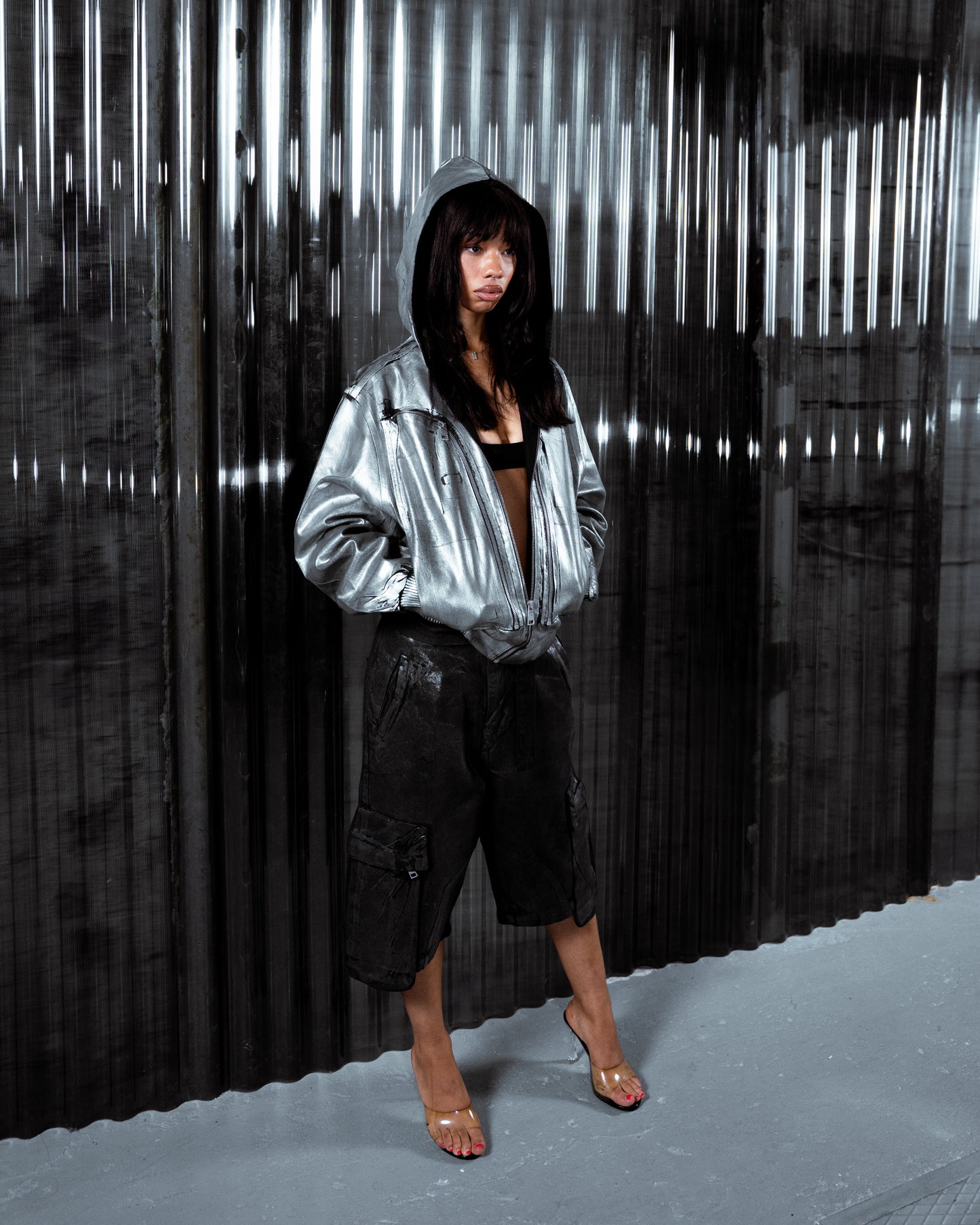 Waxed Denim Bomber Jacket Silver