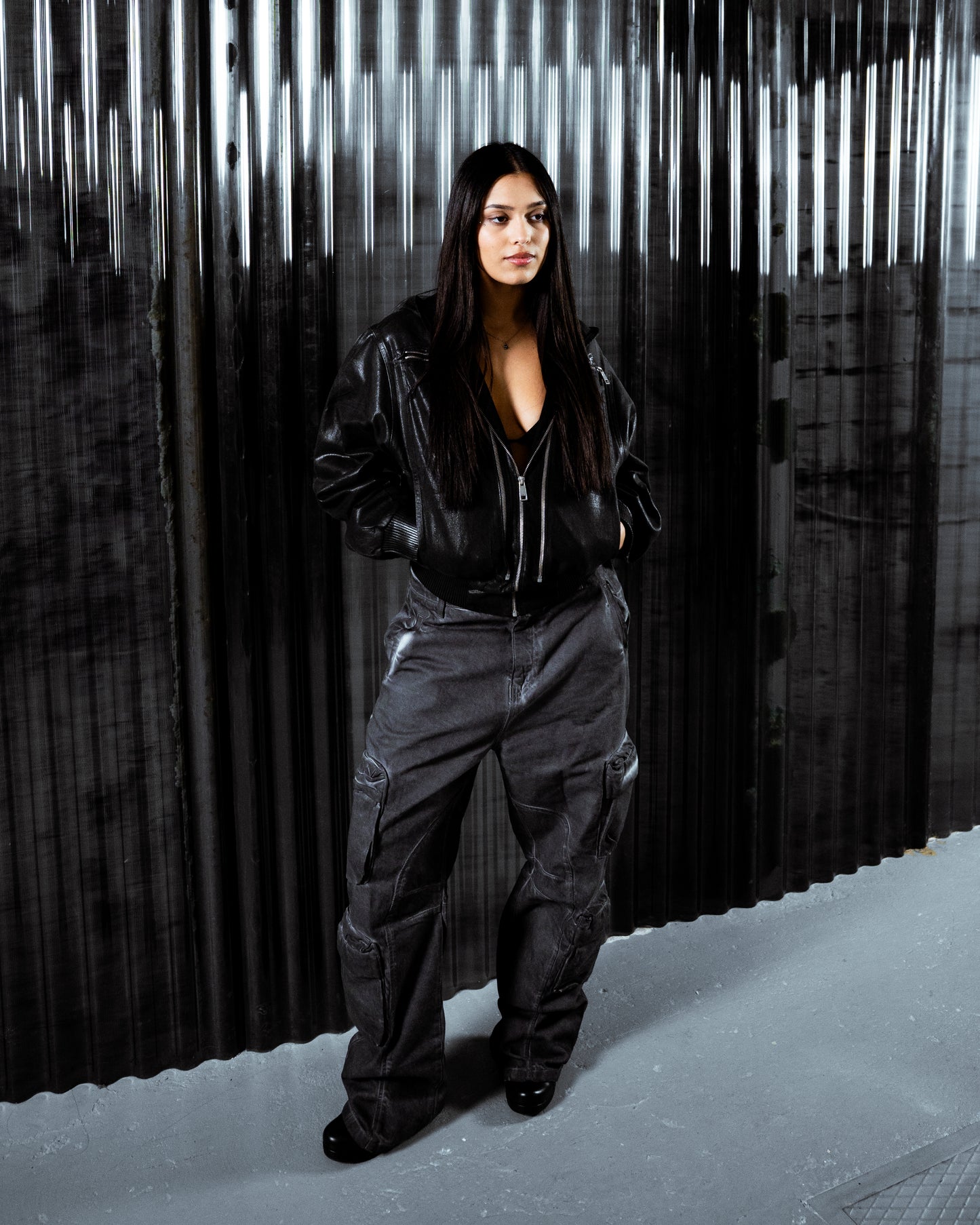 Waxed Denim Bomber Jacket Black