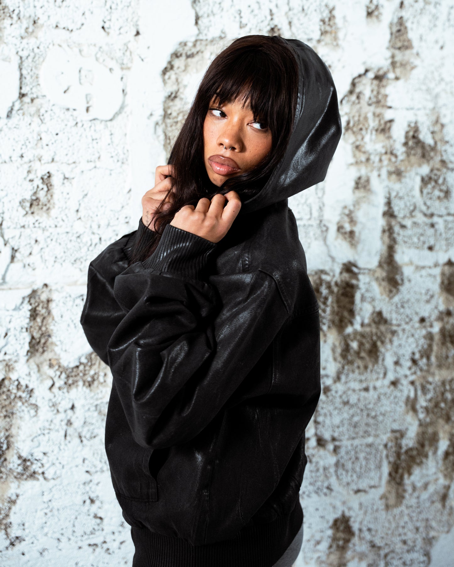 Waxed Denim Bomber Jacket Black