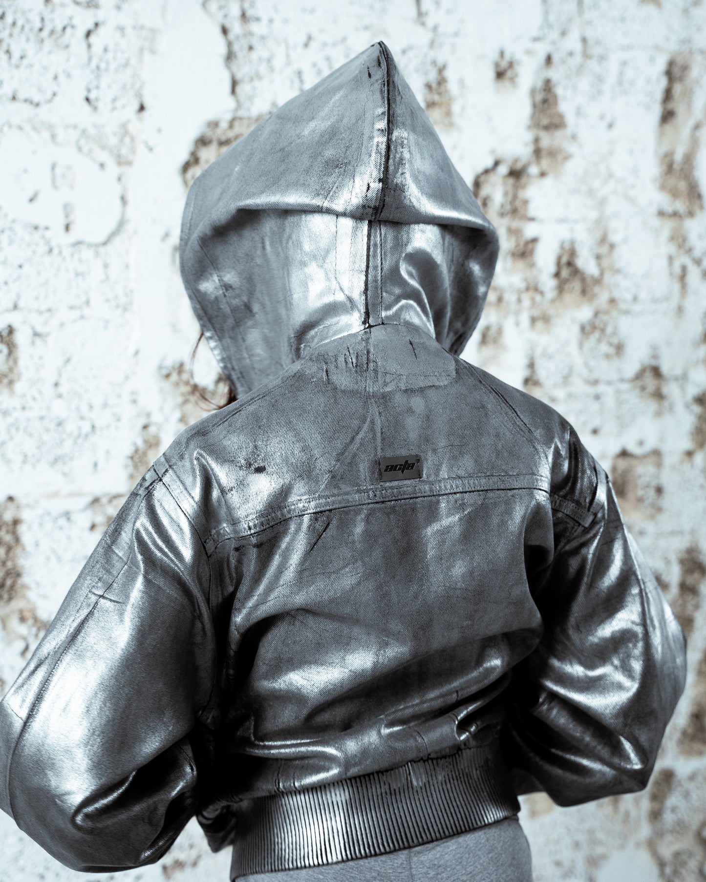 Waxed Denim Bomber Jacket Silver